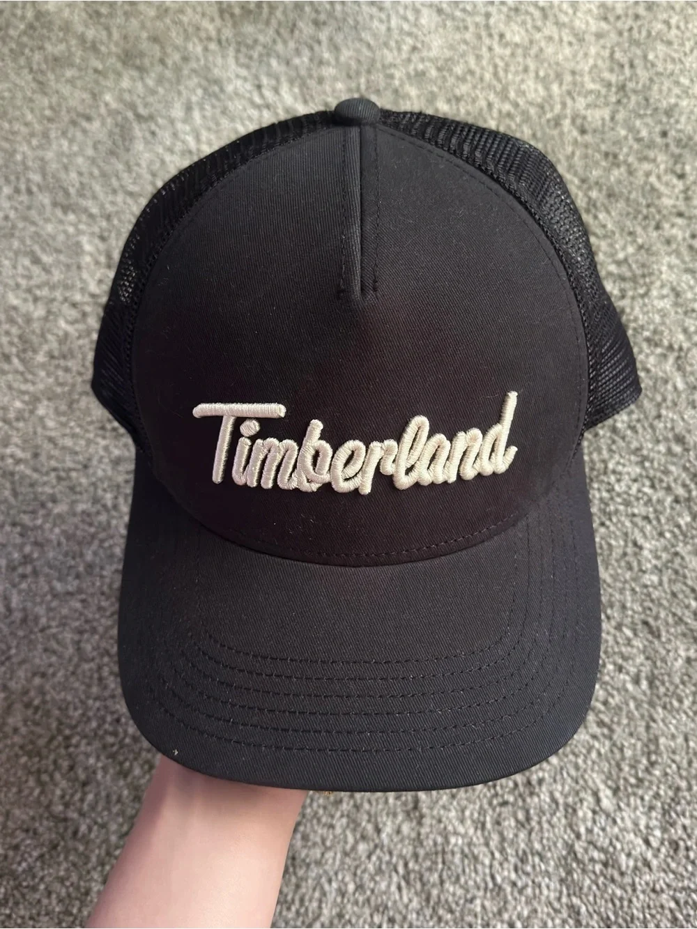 Timberland Youth NWT Black Script Logo Trucker Cap